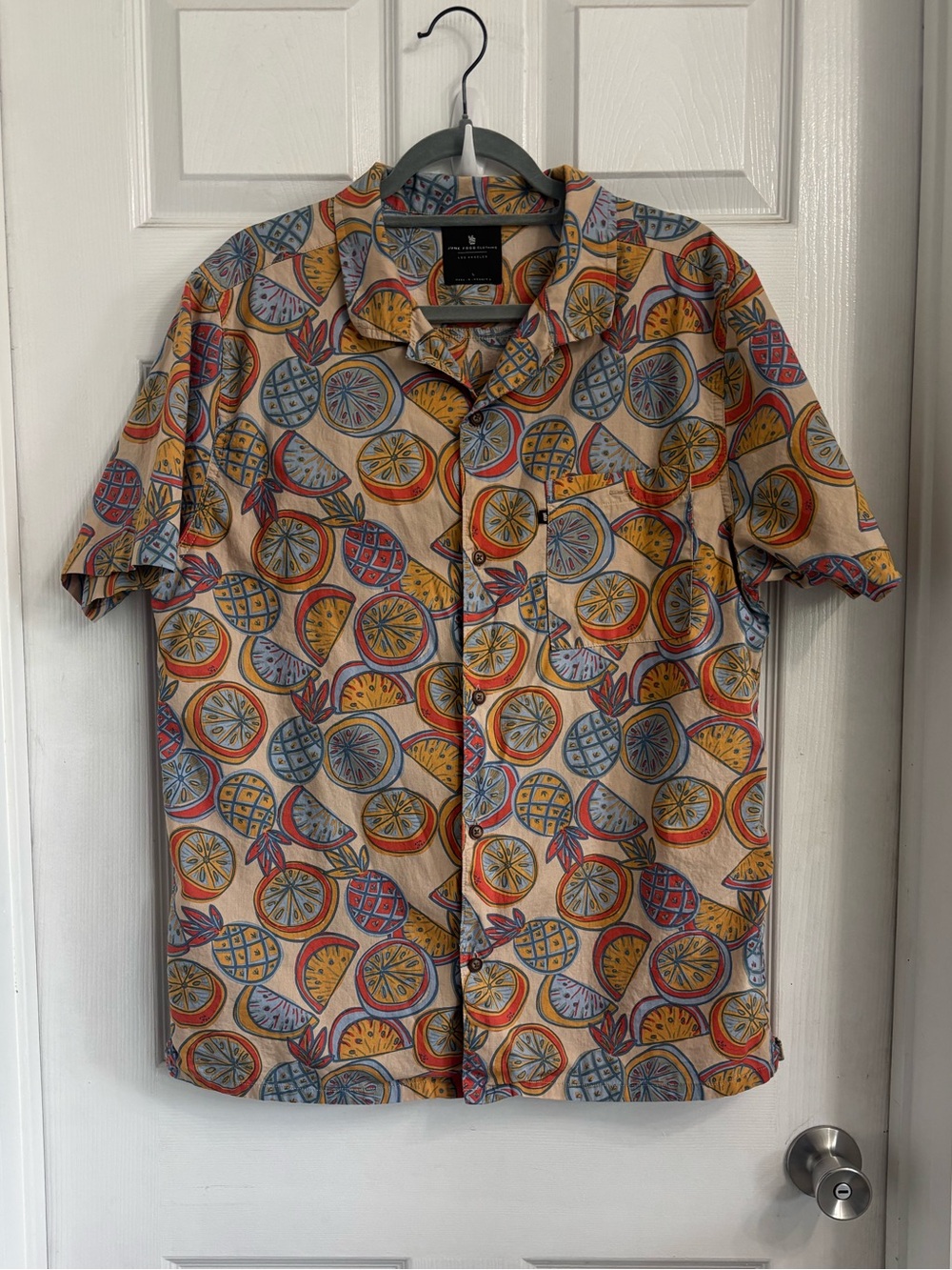 Junk Food Men's Short-Sleeve Button Up Shirt in Multi Citrus Print Large